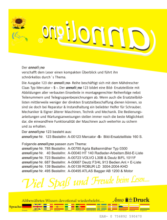 Claas Mähdrescher Mercator Typ  - S - Bild- Ersatzteilliste mit Explosionszeichnungen - annoligno 123